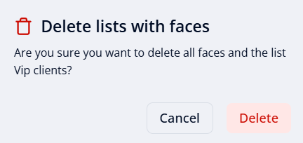 Confirmation of deletion of the selected lists