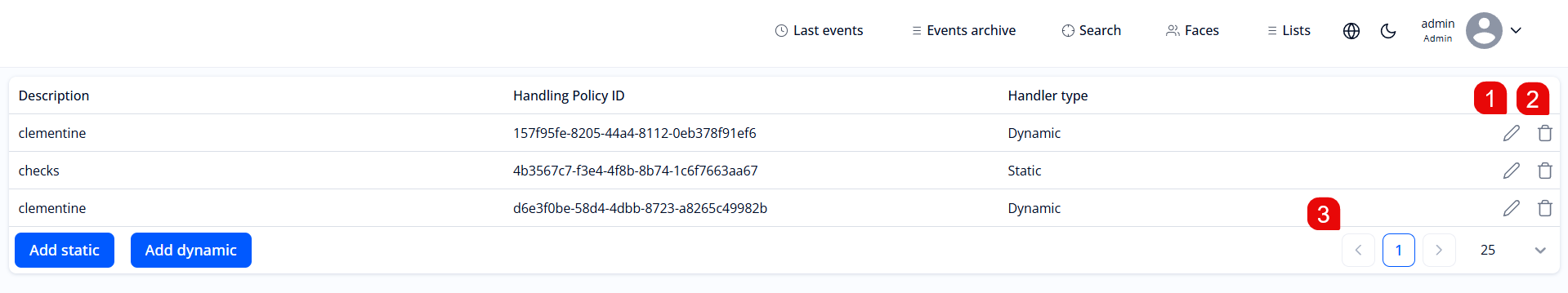 “Handling policies” section