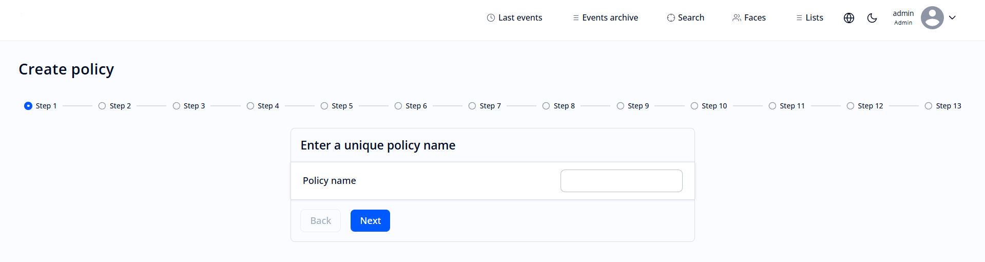 “Create policy” form