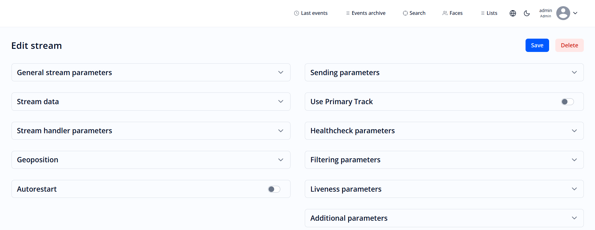 “Create stream” form