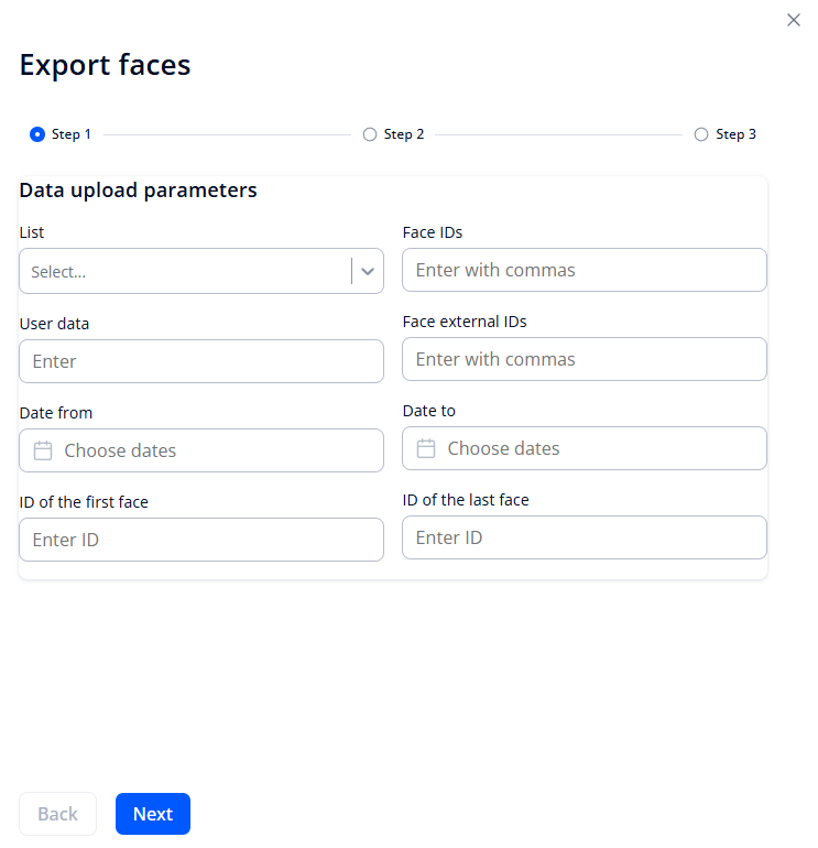 Form for creating an export faces task