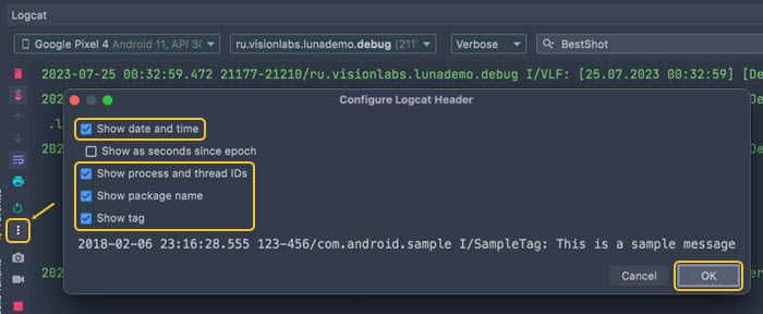 Configuting the display of logs