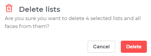 Confirmation of deletion of the selected lists