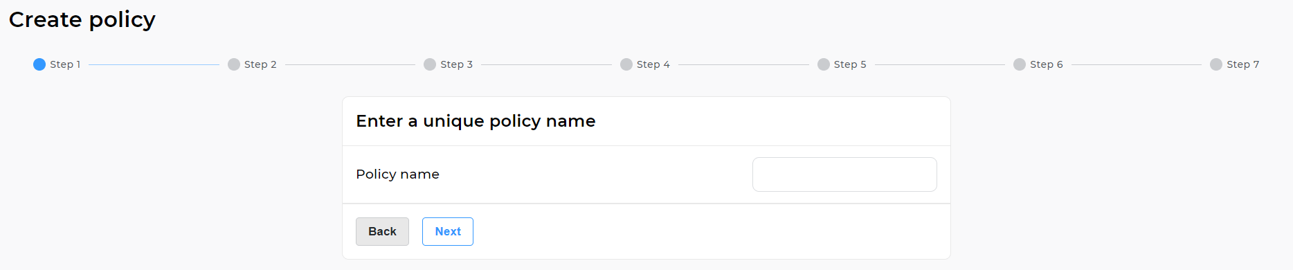 “Create policy” form