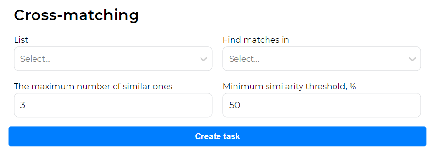 Form for creating a cross-matching task