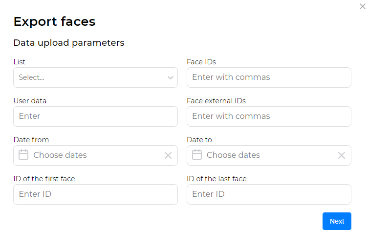 Form for creating an export faces task