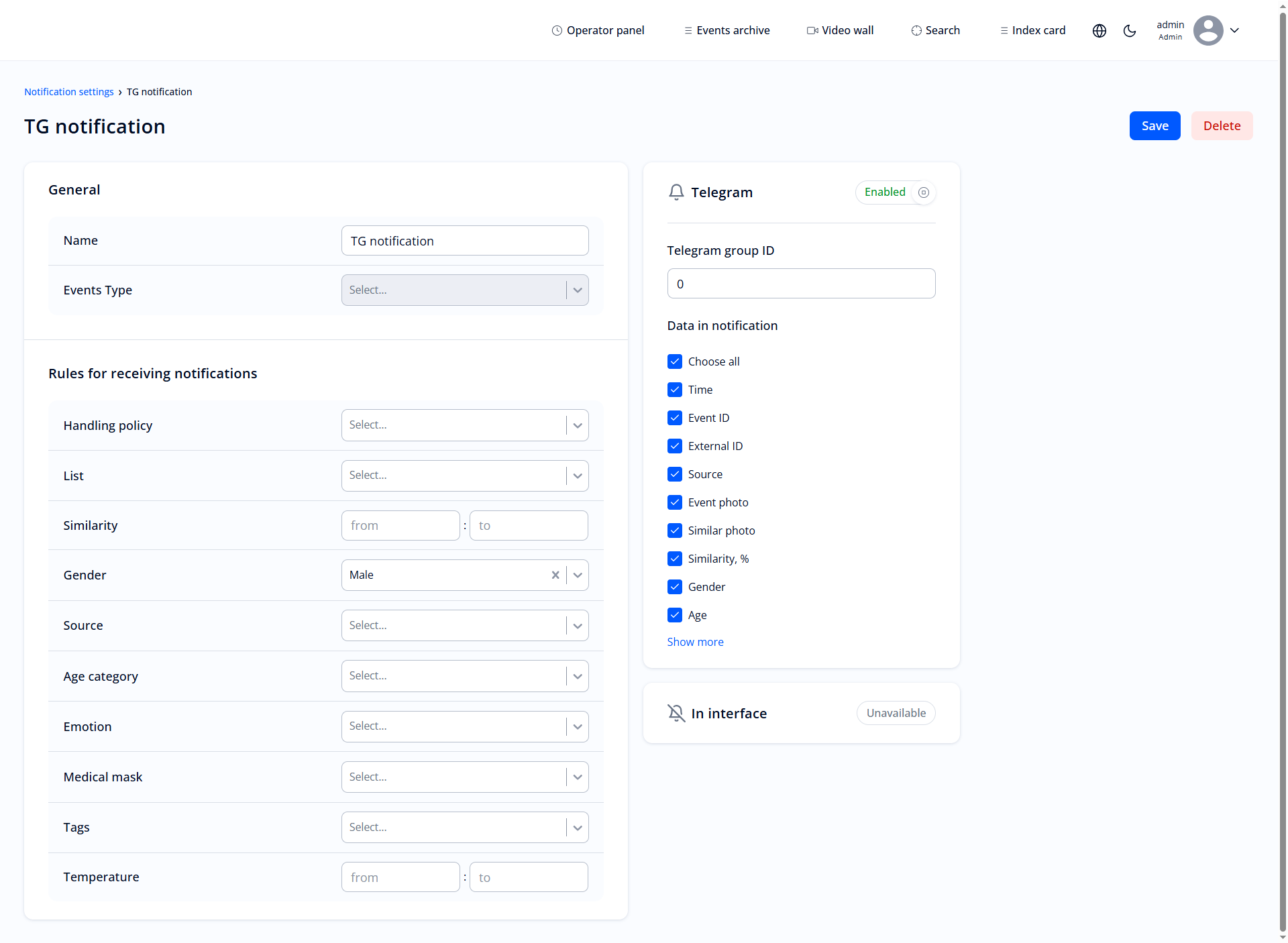 Form for creating/editing a notification