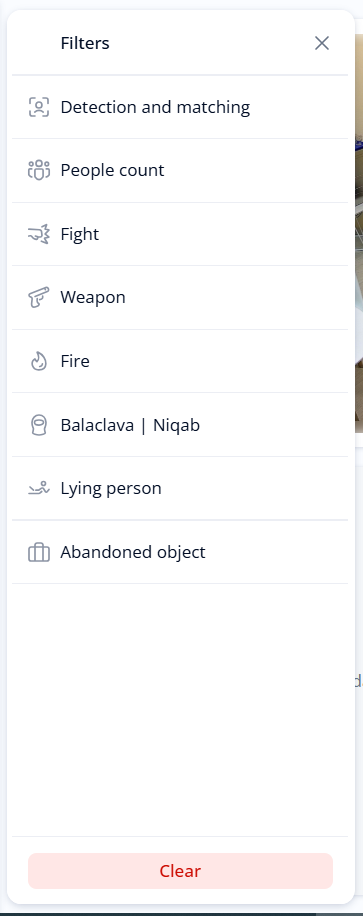 Selecting filters in the “Operator panel” section