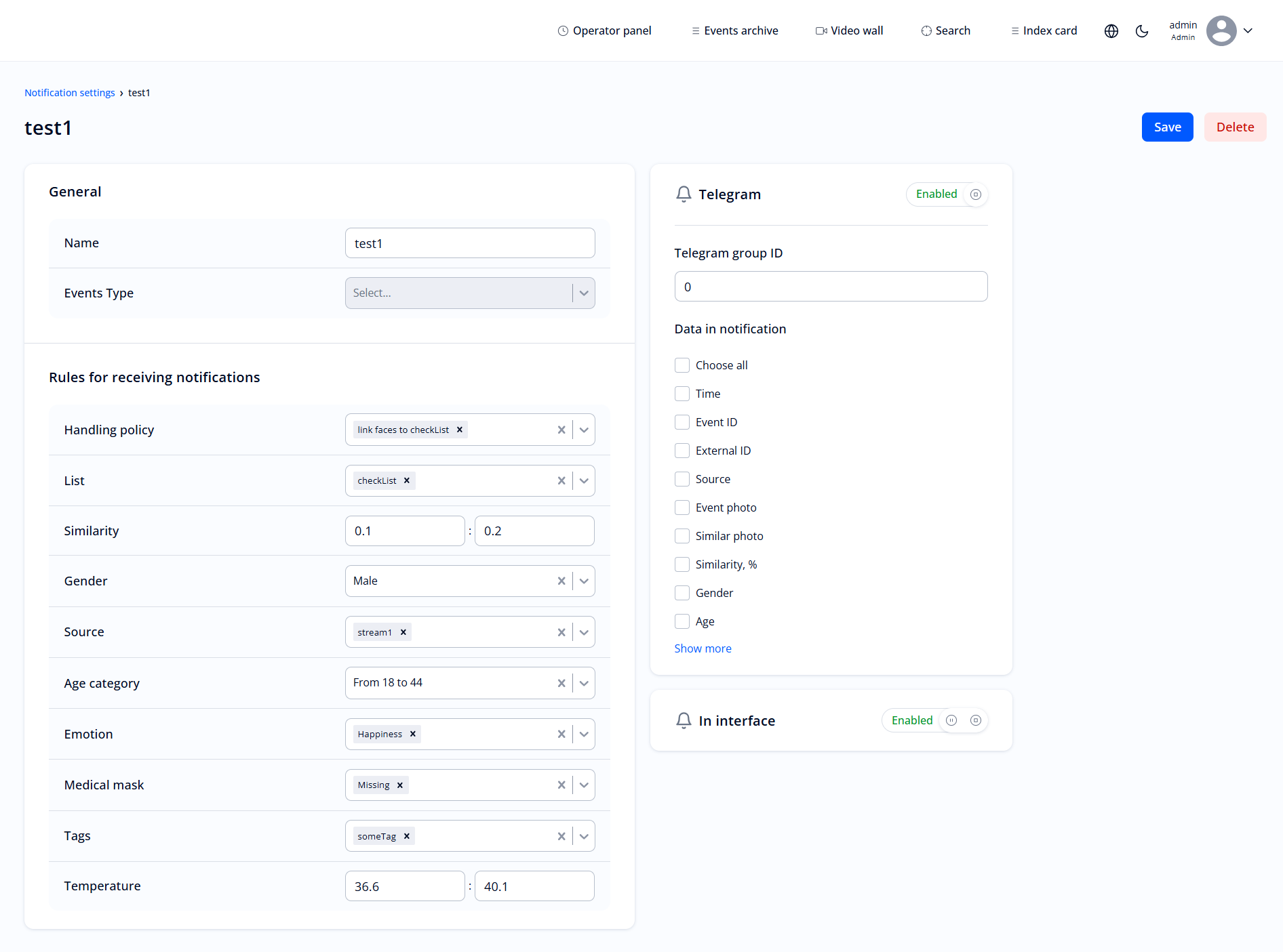Form for creating/editing a notification