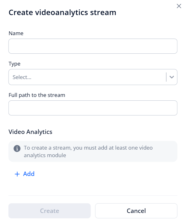 Selecting a video analytics type to create a stream