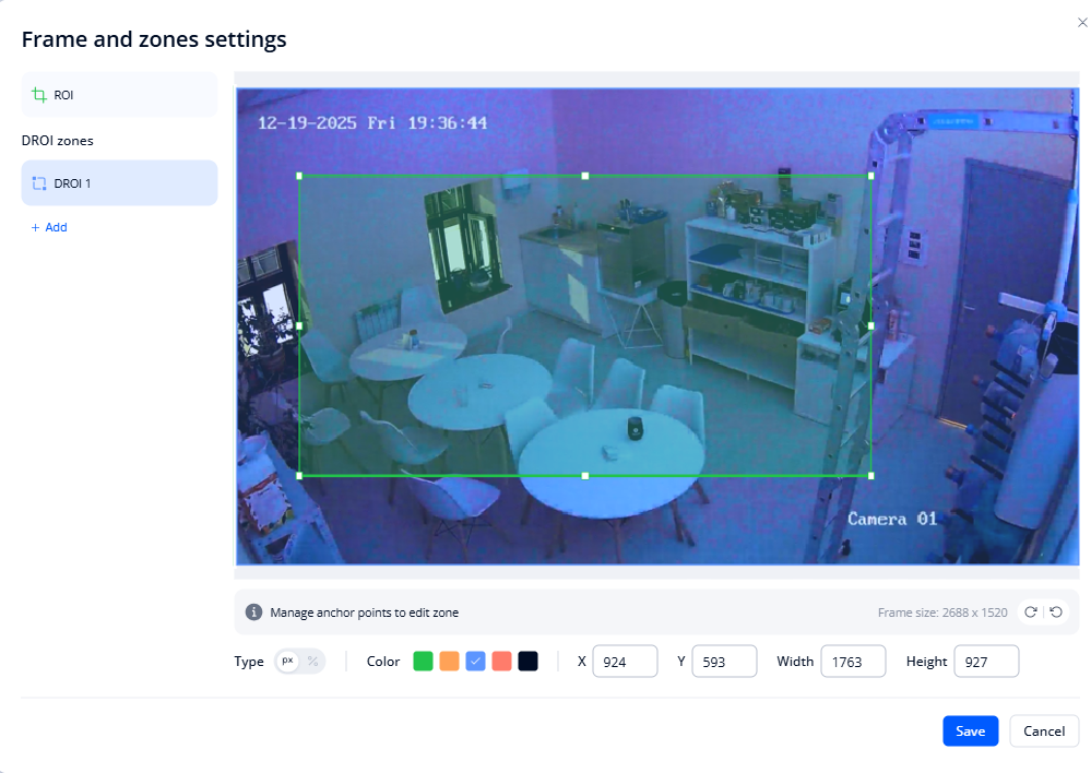 Setting up ROI and DROI zones in the visual editor