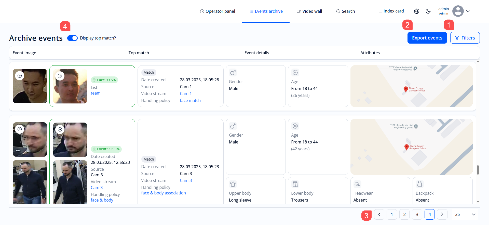 “Events archive” section