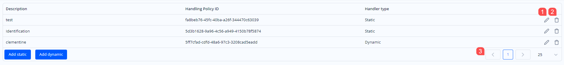 “Handling policies” section