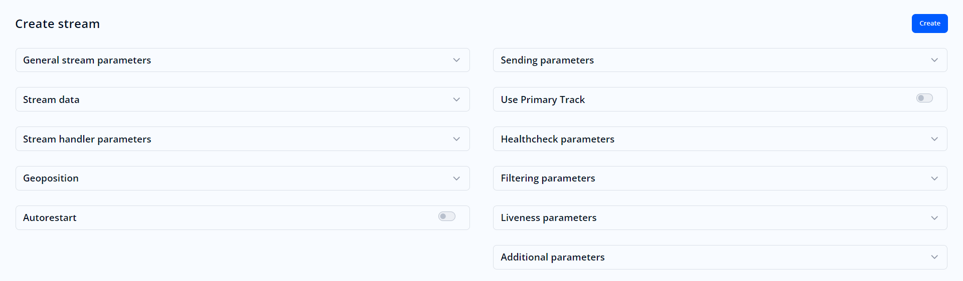 “Create stream” form