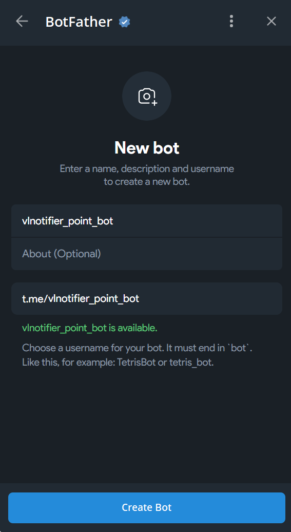 Entering the name of the chatbot