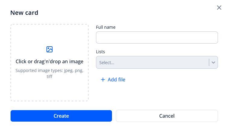 Window for creating a person card