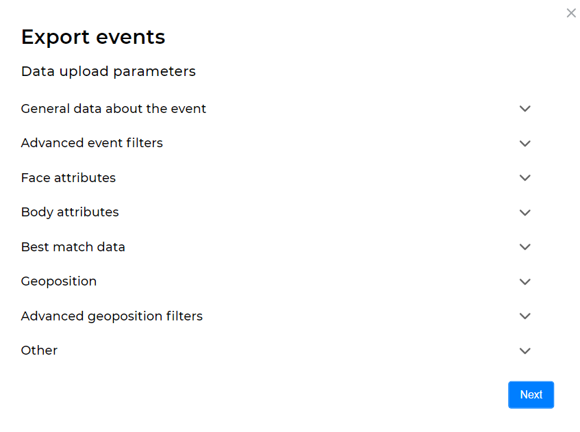 Form for creating an export events task