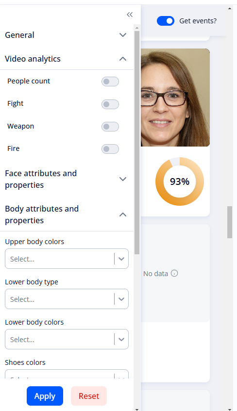 Selecting filters in the “Operator panel” section