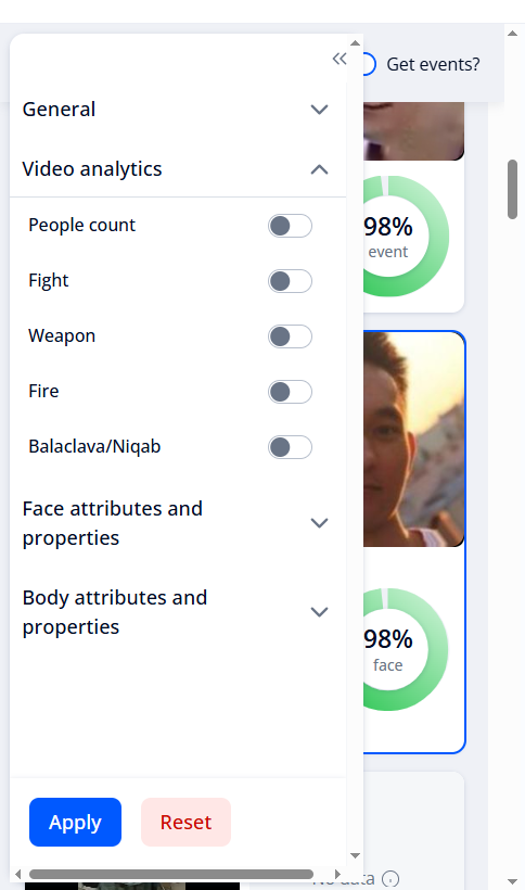 Selecting filters in the “Operator panel” section