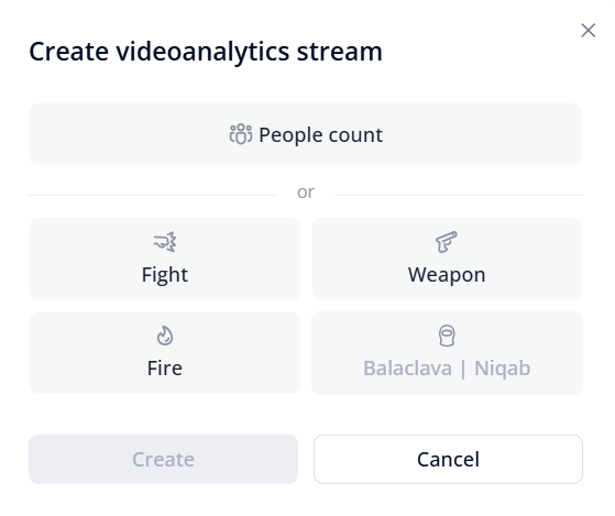 Selecting a video analytics type to create a stream