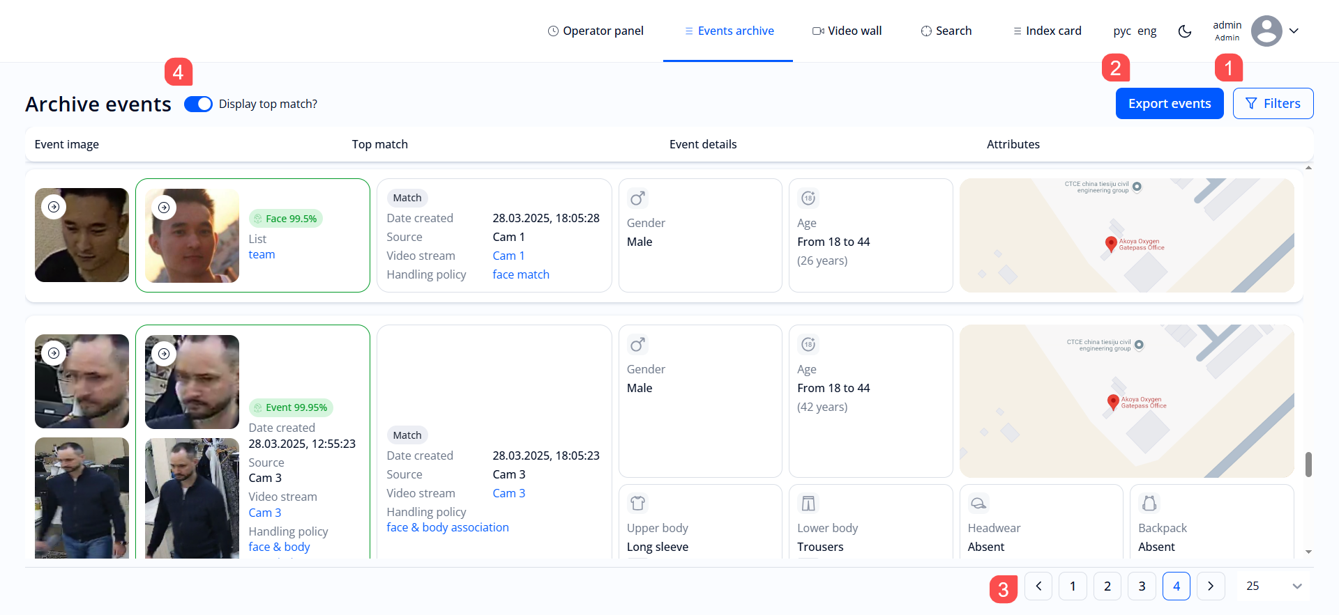 “Events archive” section
