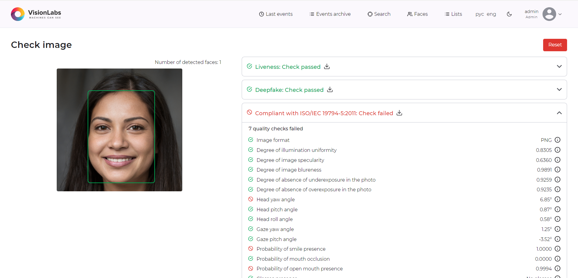 Results of a photo checking