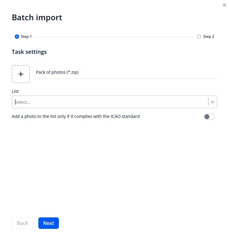 Form for creating a batch import task
