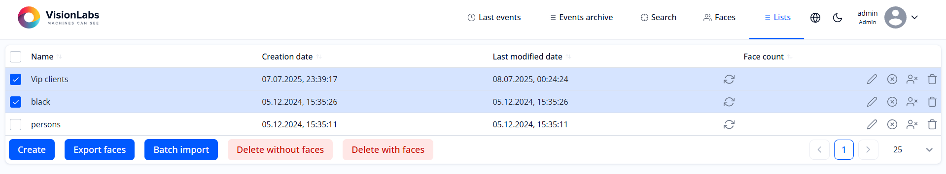 Selecting lists to delete