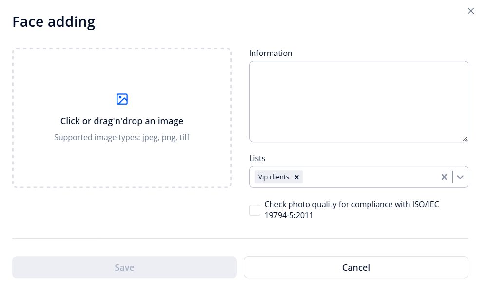 Form for adding a face