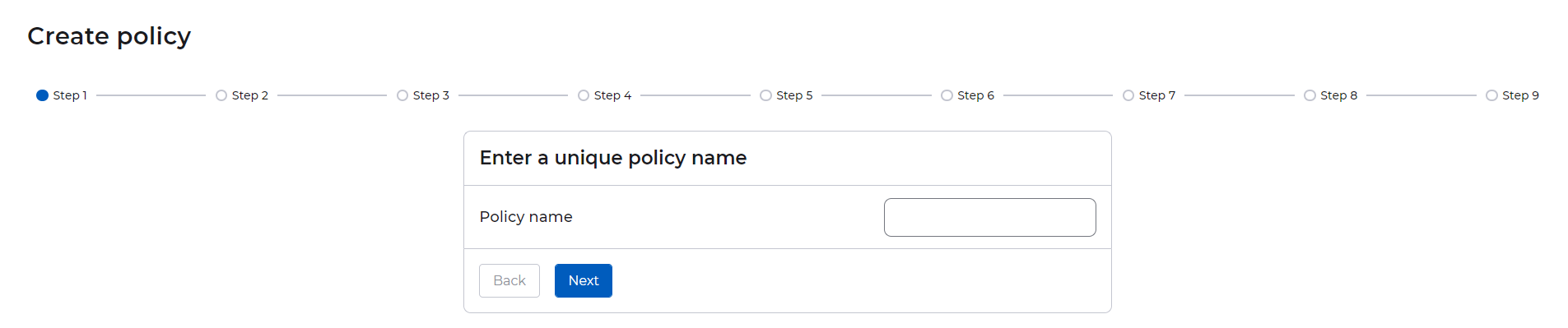 “Create policy” form