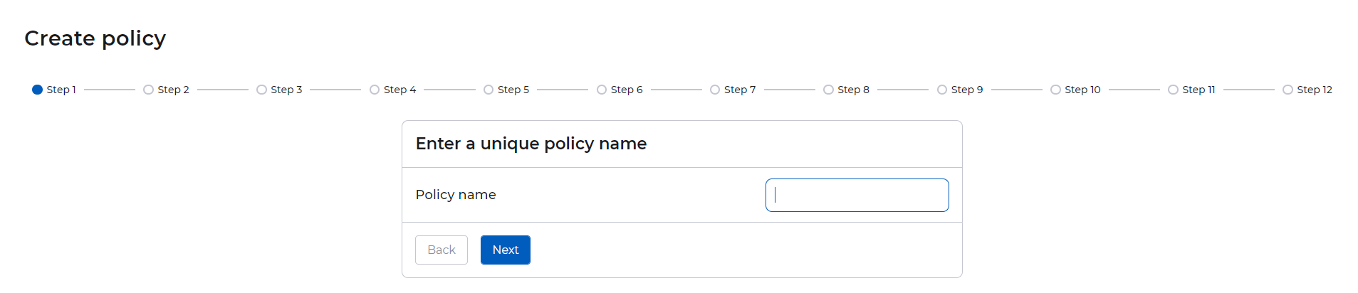 “Create policy” form