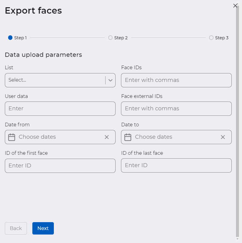 Form for creating an export faces task