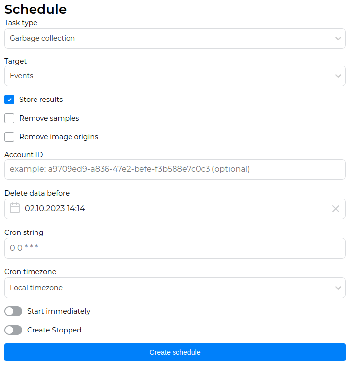 Schedule creation window