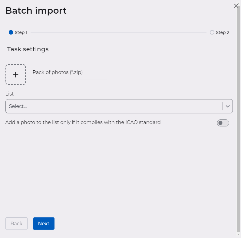 Form for creating a batch import task