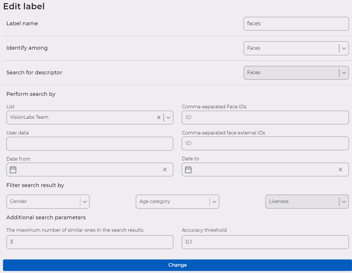 “Edit label” form