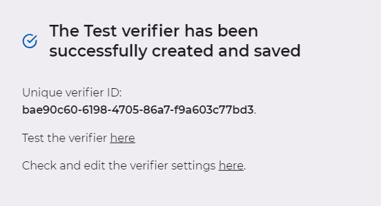 Message about the successful verifier creation